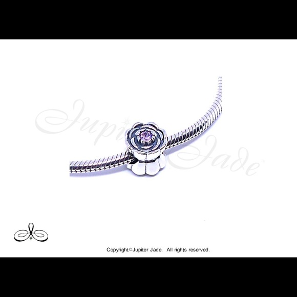 FREE S/H 925 Silver Pink CZ Flower bracelet charm - Fits Pandora - Picture 2 of 2